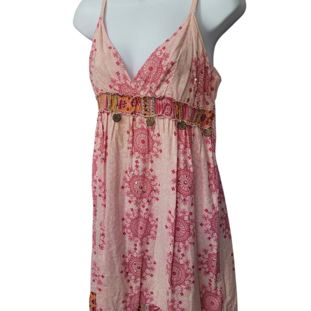 VTG Babydoll Dress Mini Rue21 Floral Medallion Jr M Y2K Coquette Romantic Sequin